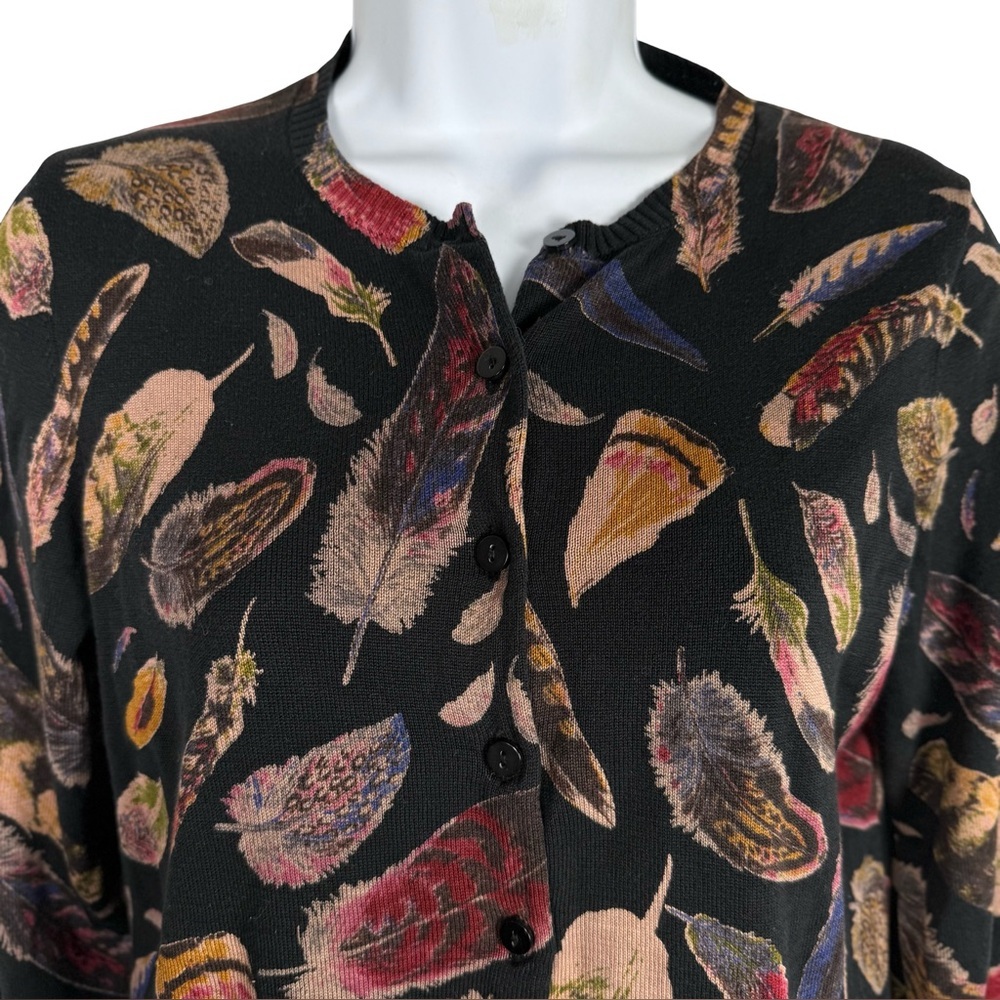 Liz Claiborne Multicolor Feather Print Silk Cardigan - Picture 4 of 11